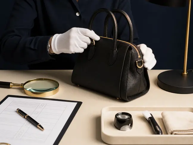Condition check of a pre-owned luxury handbag
