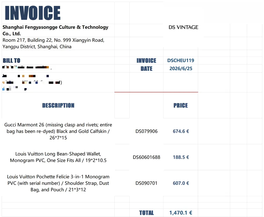 Invoice and contract document sample for buyer review